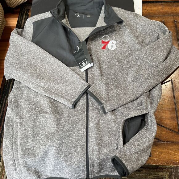 Men’s Antigua Philadelphia 76’ers Full‎ Zip Grey Jacket NWT Sz 2XL 2 Pocket - Picture 6 of 6
